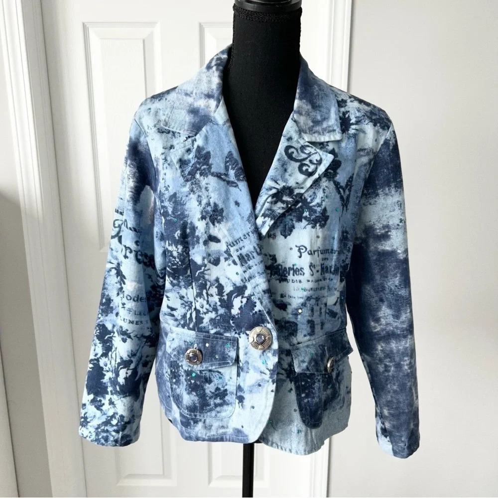 New Direction Sequins Tie Dye Floral Pattern Blazer